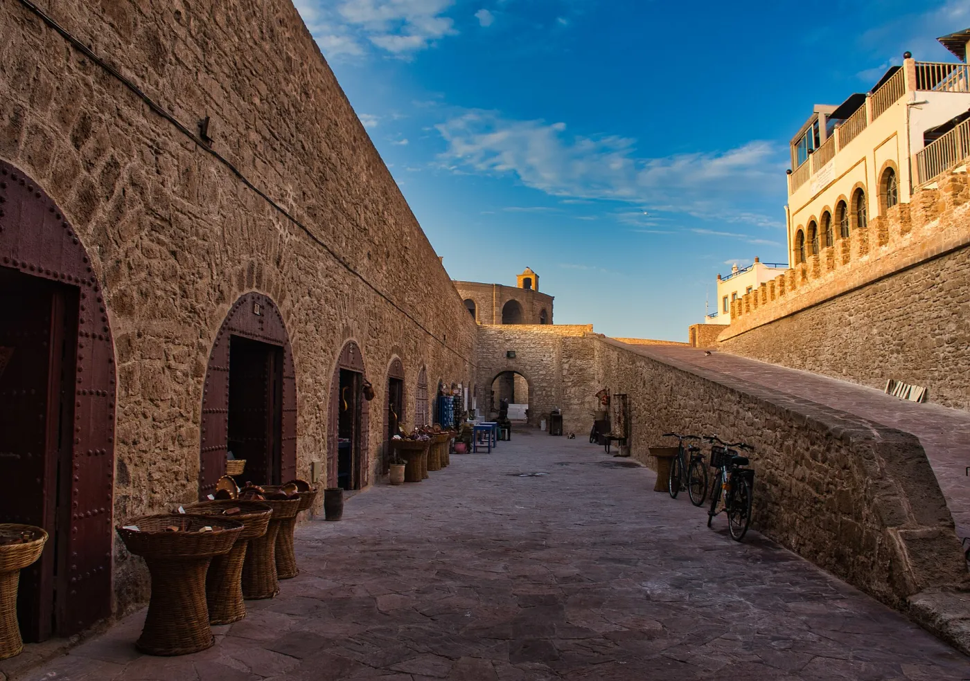 Essaouira medina ramparts in late afternoon light