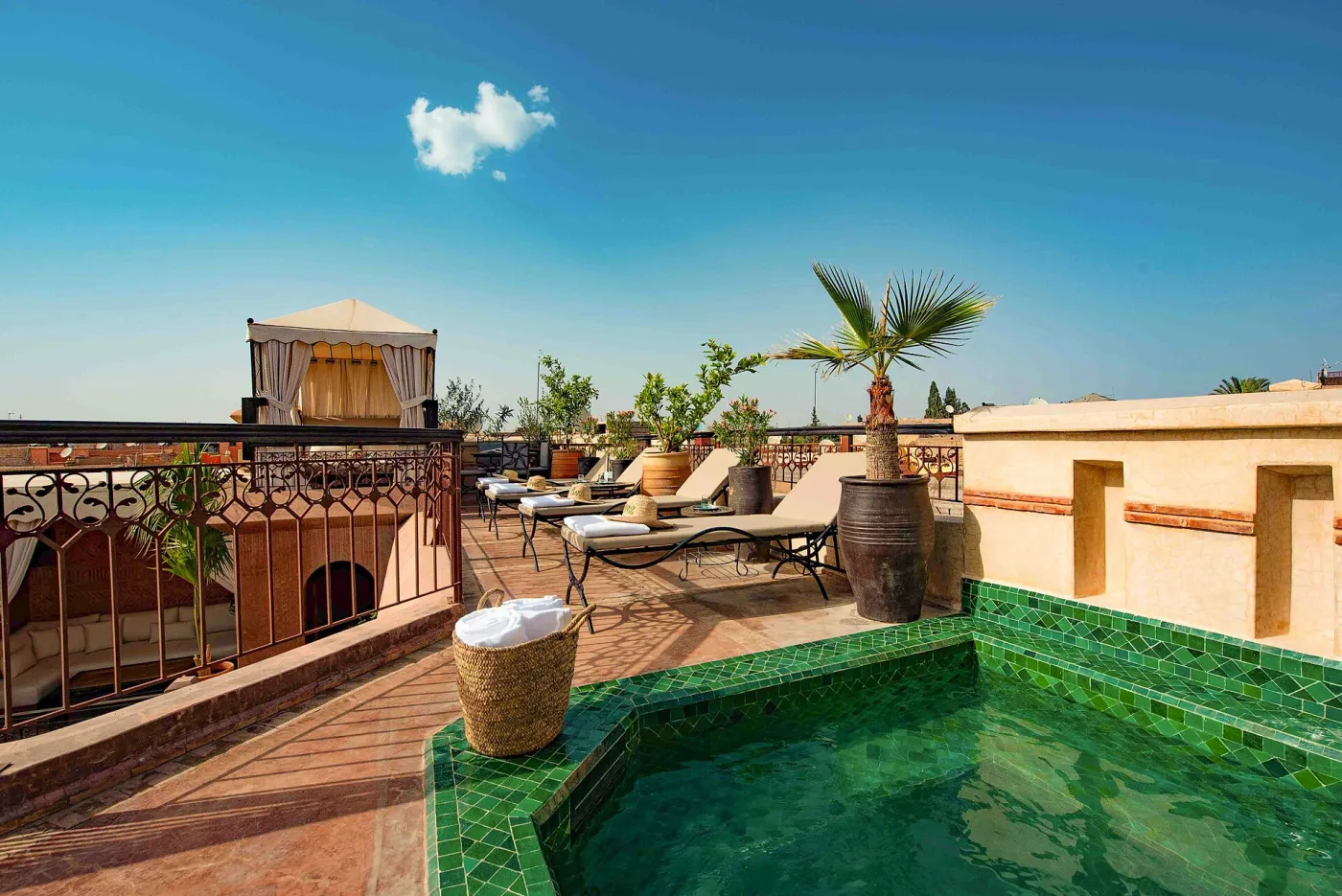 A Romantic Morocco Honeymoon Itinerary Rooftop terrace pool of a Marrakech riad