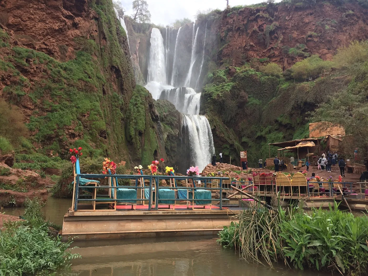 Tourist boats below the Ouzoud waterfalls